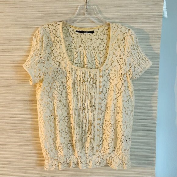 Lace Blouse – Cream, Scoop Neck, Pintucks, Buttons - Akiabara Argentine - Picture 2 of 4